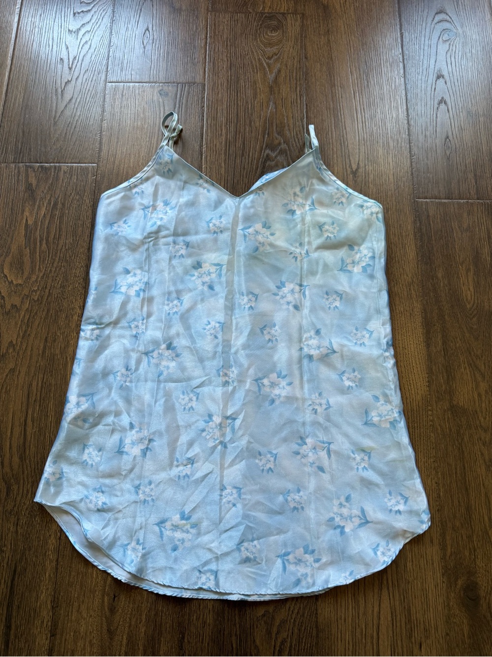 Light Blue Floral Satin Slip Dress - Women's‎ Intimates